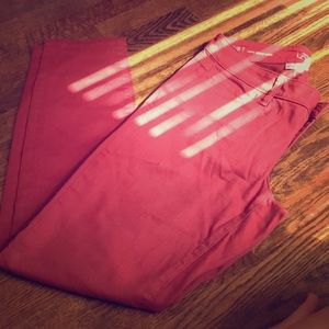 Light brick red Loft skinny jeans.